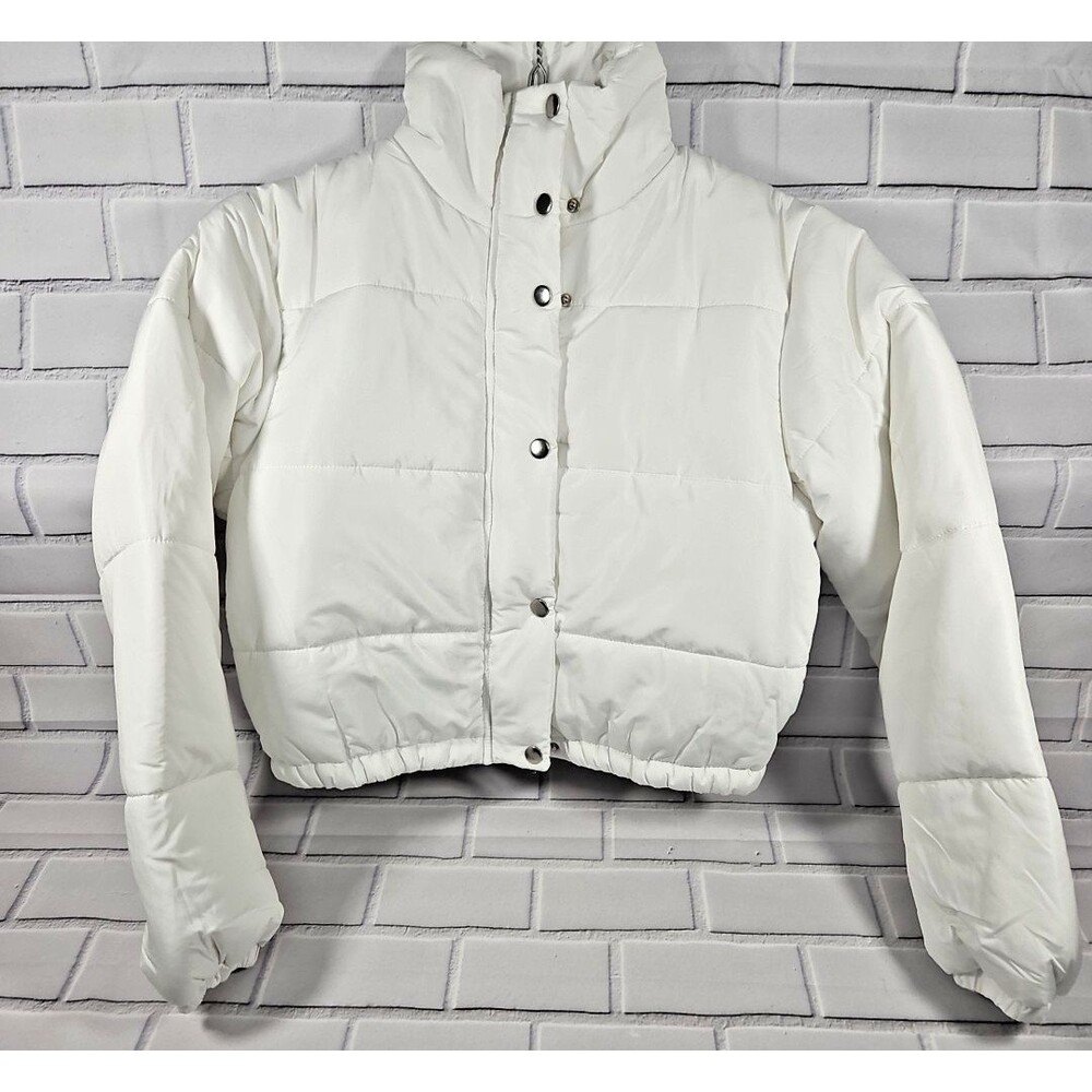 women's puffer Waistline winter coat - white short coat size XSMALL fashion coat